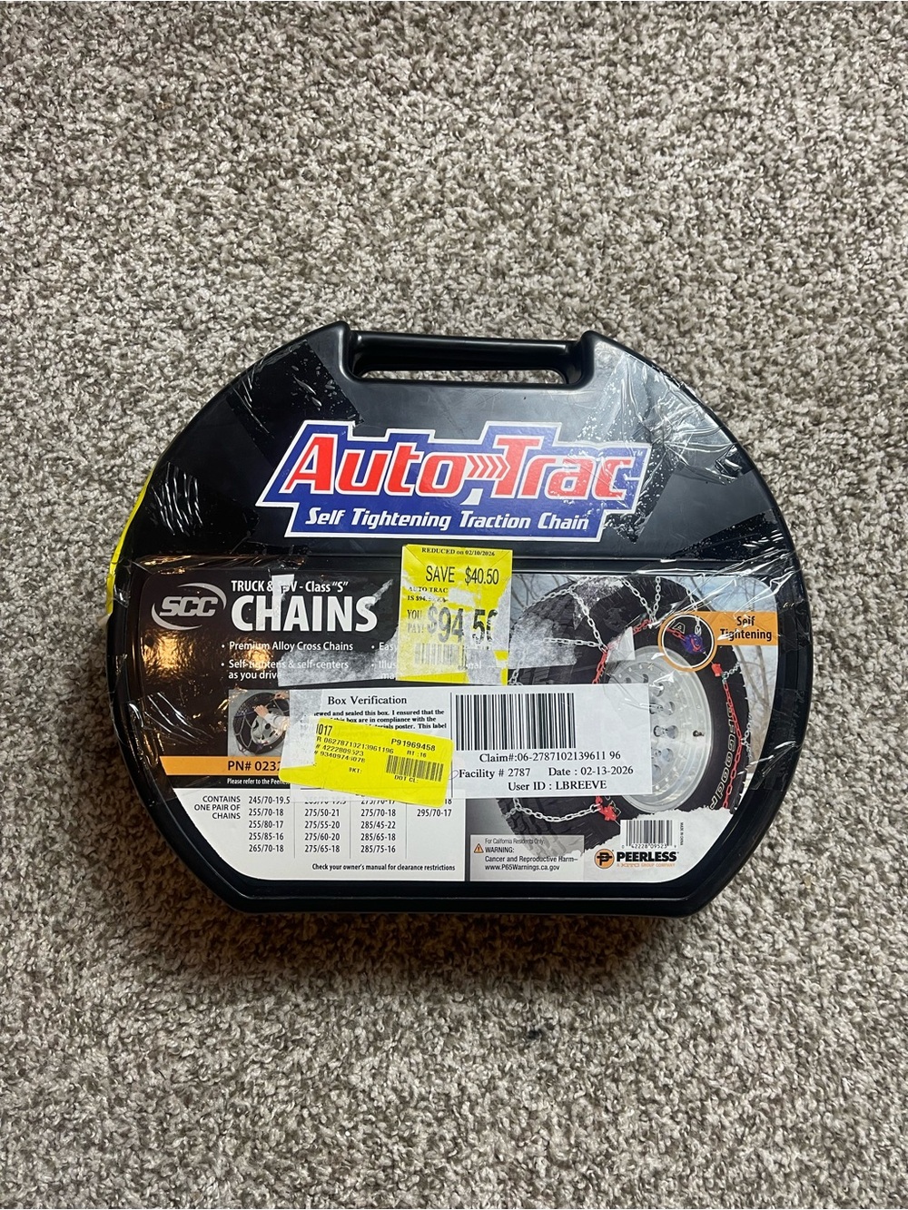 Peerless Snow Tire Chains, model number 0232810.
